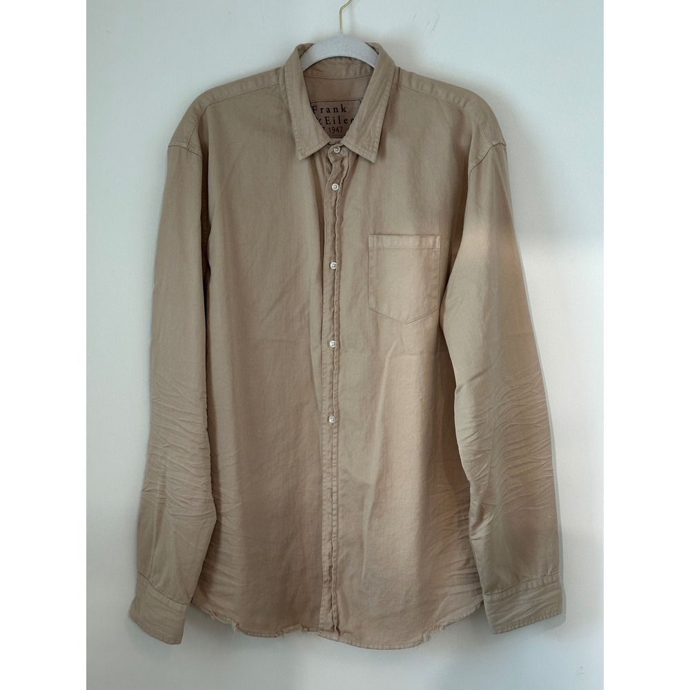 Frank & Eileen Luke Tan Cotton Button Down Shirt Mens XXL Made w/ Italy Fabric